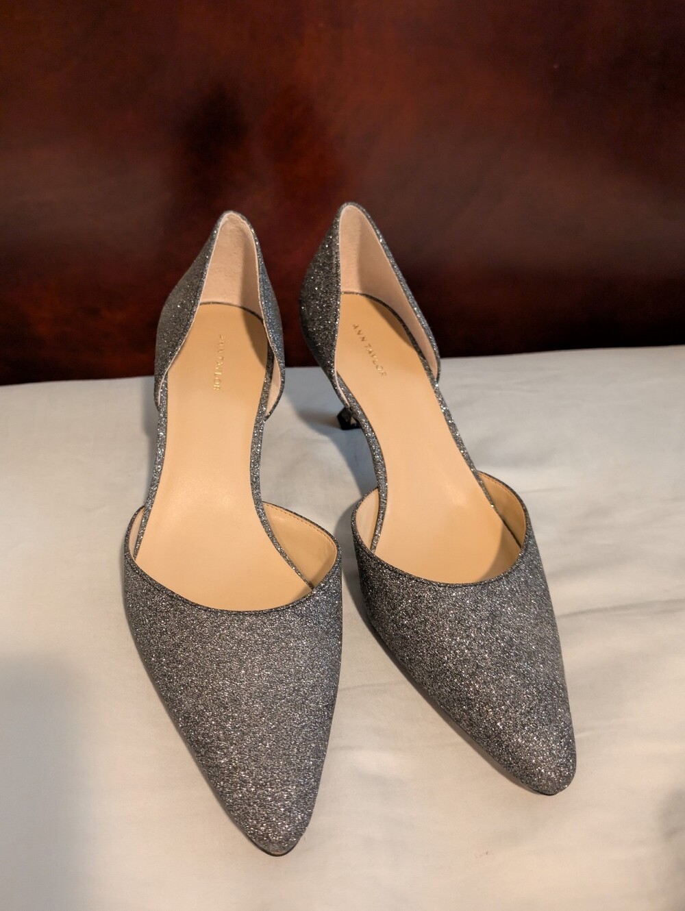 Ann Taylor Shimmery Silver Kitten Heels (Sz 9.5)
